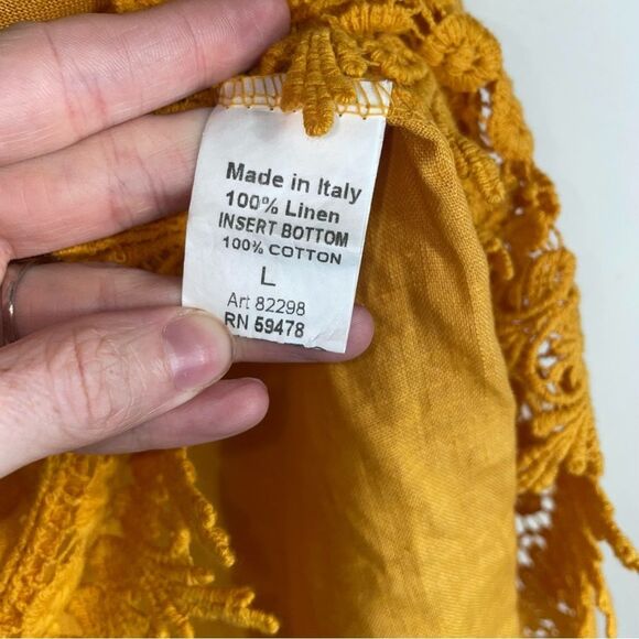 Terzo Millennio L 100% Linen Yellow Short Sleeve Top Lagenlook - Picture 5 of 8